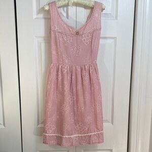 Romantic Fully Lined Pink Eyelet Dress with Shirred Back, Medium